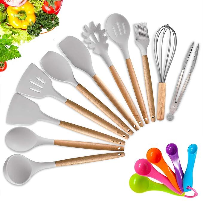 KINFAYV Silicone Cooking Utensil Kitchen Utensil Set,16 PCS Acacia Wooden Cooking Tool Spoons Spa... | Amazon (US)
