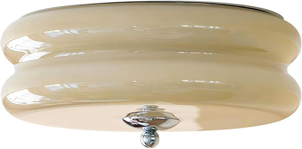 Recessed Beige Glass Modern Round Ceiling Lamp with Chrome and Gold Metal Details Frosted Smooth ... | Amazon (US)