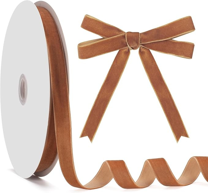 Khaki Velvet Ribbon, 5/8 Inch Christmas Velvet Ribbon Single Face, 25 Yards Vintage Thin Velvet R... | Amazon (US)