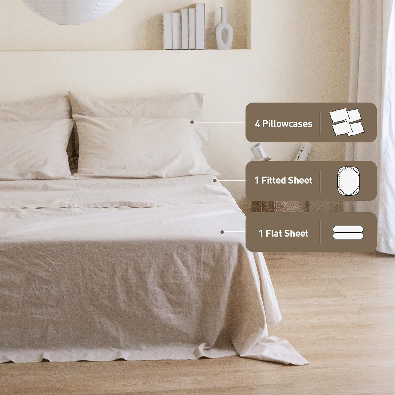 Simple&Opulence Belgian Linen Sheet Set Solid Color - 6 Pieces (1 Flat Sheet & 1 Fitted Sheet & 4... | Amazon (US)