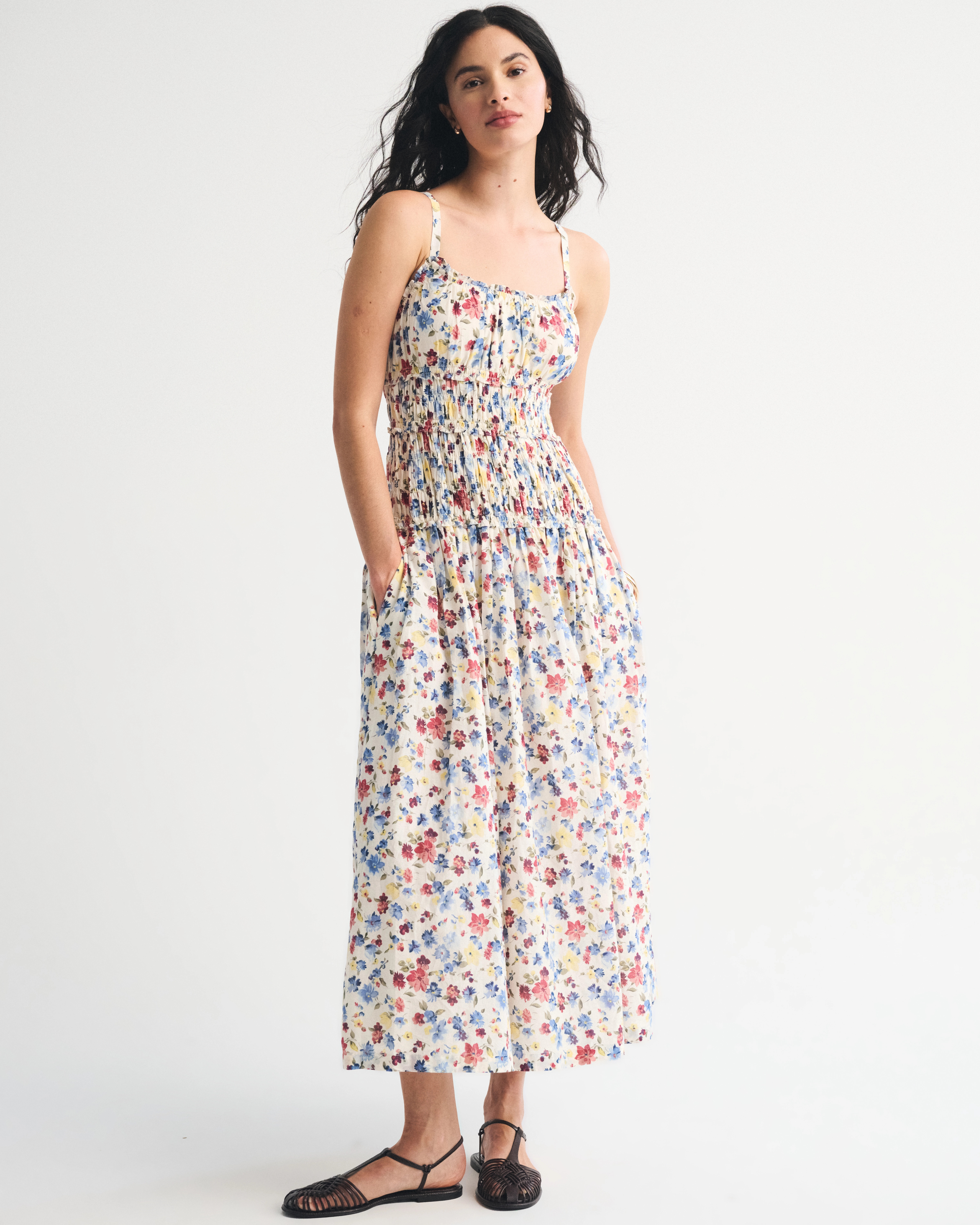 Bra-Free Smocked Drop-Waist Maxi Dress | Abercrombie & Fitch (US)