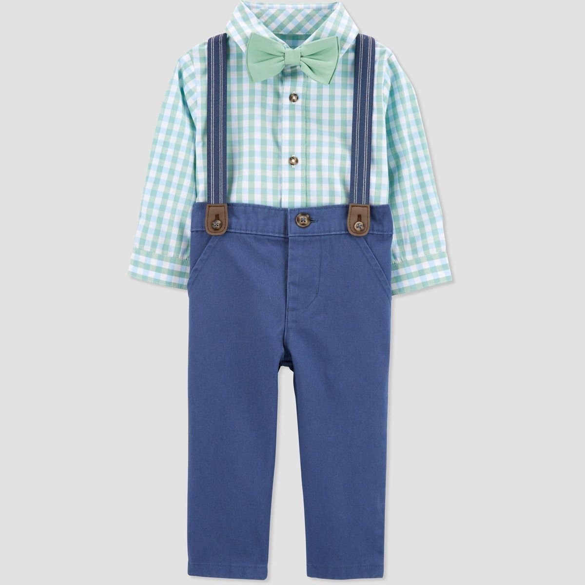 Carter's Just One You® Baby Boys' Gingham Suspender Top & Pants Set with Bow Tie - Green | Target