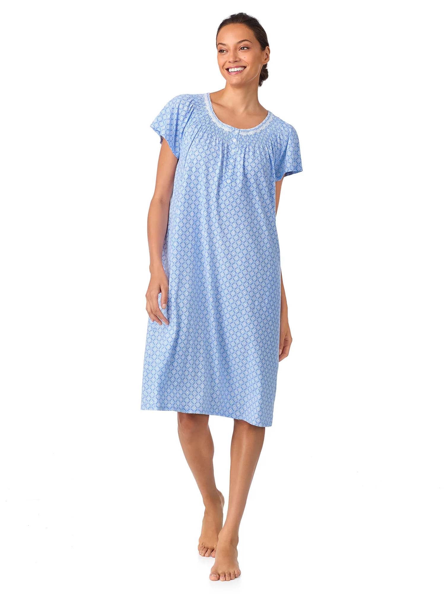 Aria Women's 100% Cotton Raglan Sleeve Smocked Neck 40" Sleepwear Gown, Sizes XS-5X | Walmart (US)