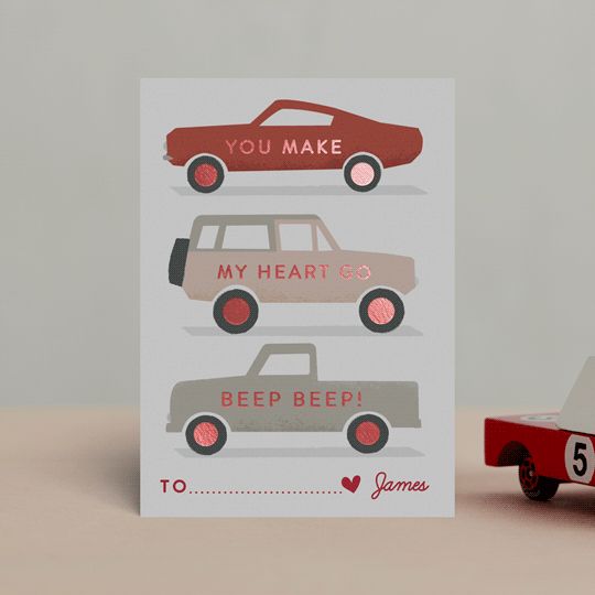 "Beep Beep" - Customizable Foil Valentine Cards in Orange by Karidy Walker. | Minted