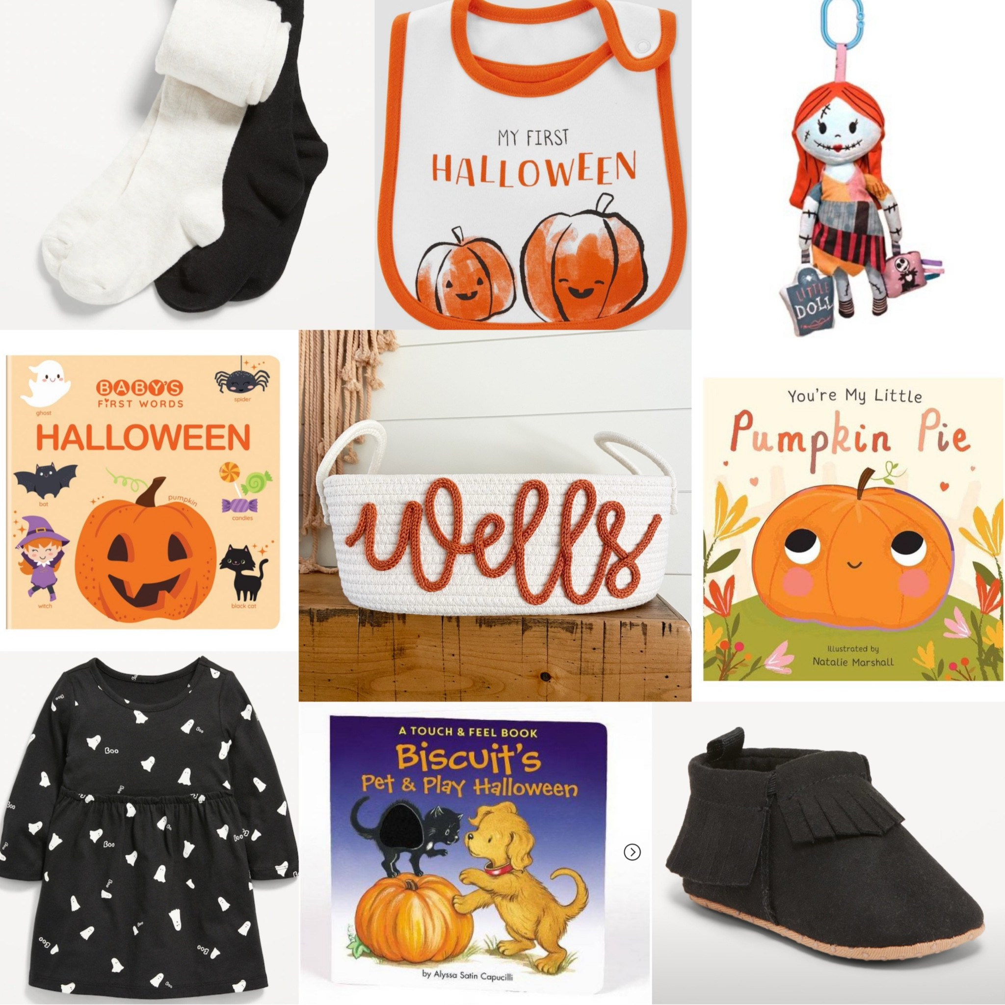 Baby’s 1st Halloween basket! A cute outfit, bib to keep it clean, fun toy & some great board books are the perfect gifts to put in a personalized basket. 🎃 

#LTKHalloween #LTKGiftGuide #LTKbaby