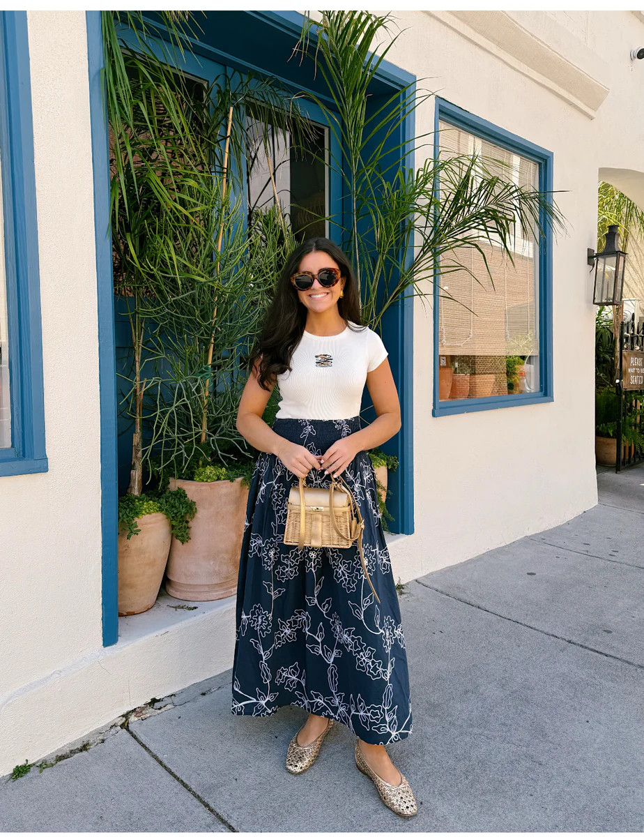 Pre-Order Ships the first week of June.             Serena Skirt/Dress Navy with White Embroidery | Madison Mathews