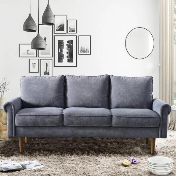 Aida 74.01" Velvet Rolled Arm Sofa | Wayfair North America