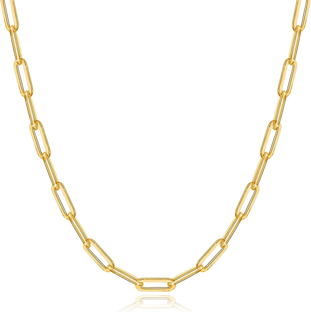 OCHCOH 14K Gold Over 2.5/3/4/5mm 925 Sterling Silver Clasp Paperclip Chain Necklace for Women Gol... | Amazon (US)
