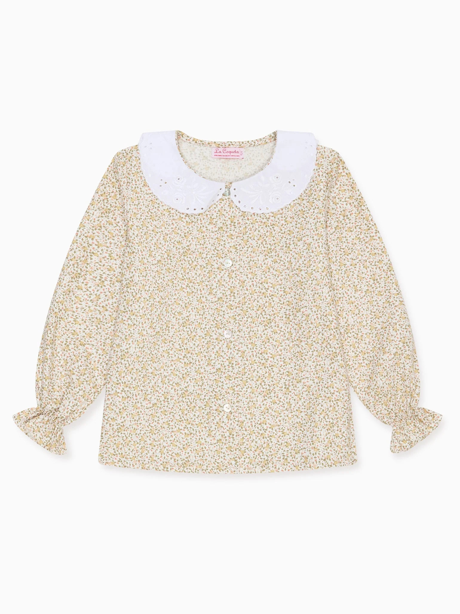 Green Floral Brenda Long Sleeve Girl Shirt | La Coqueta (US)