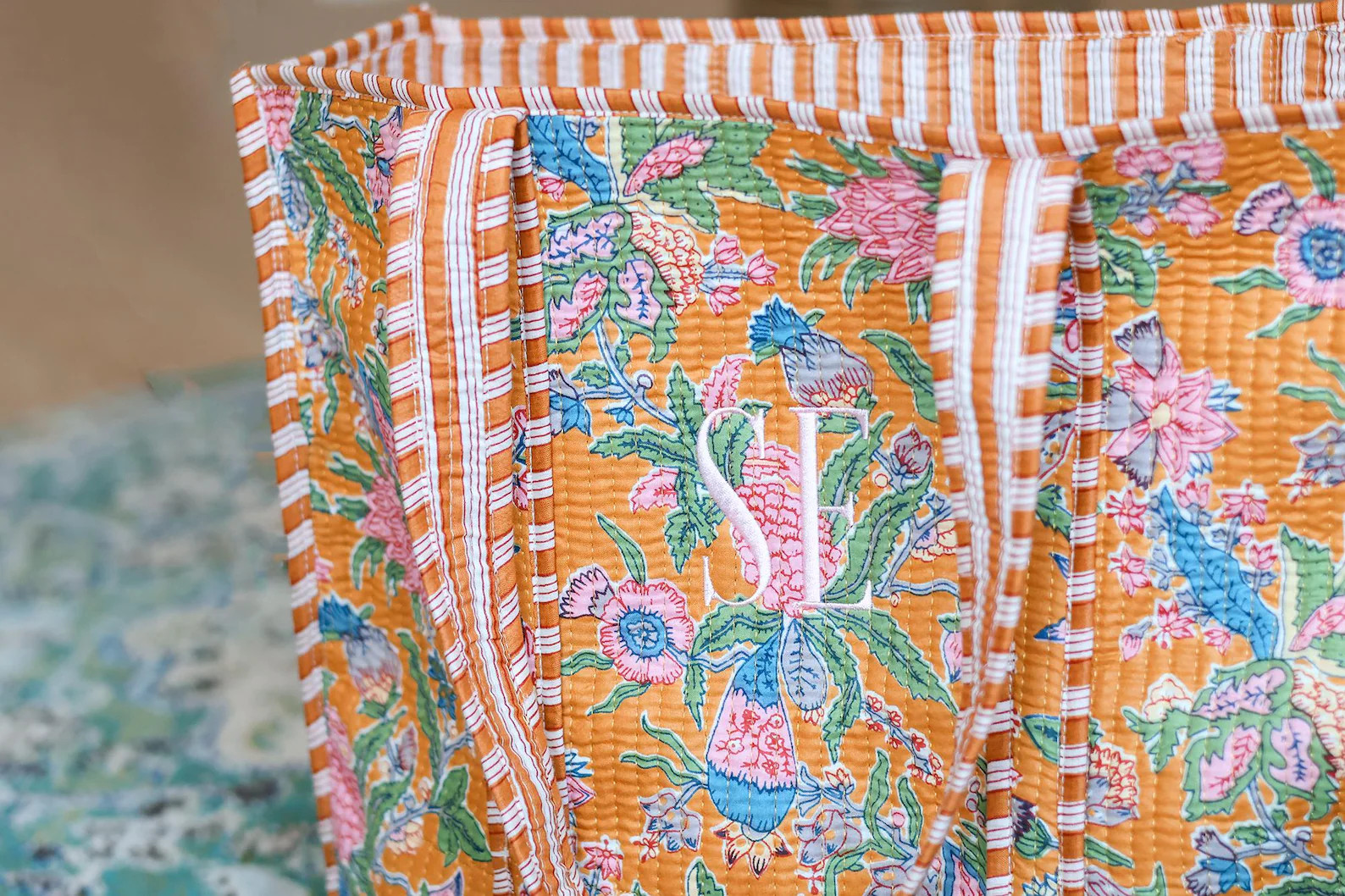 Embroidered Cotton Quilted Bag, Block Print Tote Bag for Women, Boho Travel Bag, Handmade Shoulde... | Etsy (US)