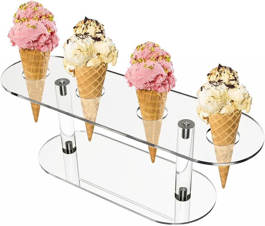 Acrylic Ice Cream Cone Holder Stand, 4-Hole Clear Waffle Cone & Cupcake Display for Parties, Wedd... | Amazon (US)