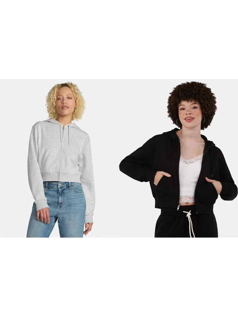 No Boundaries Cropped Fleece Zip Hoodie, Women’s | Walmart (US)