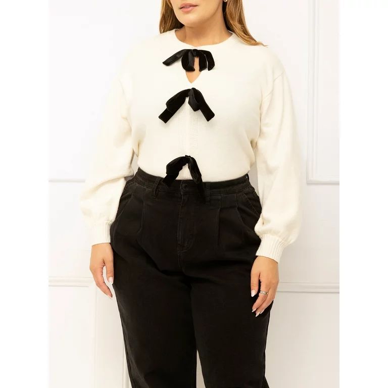 ELOQUII Elements Women's Plus Size Bow Sweater, Midweight - Walmart.com | Walmart (US)
