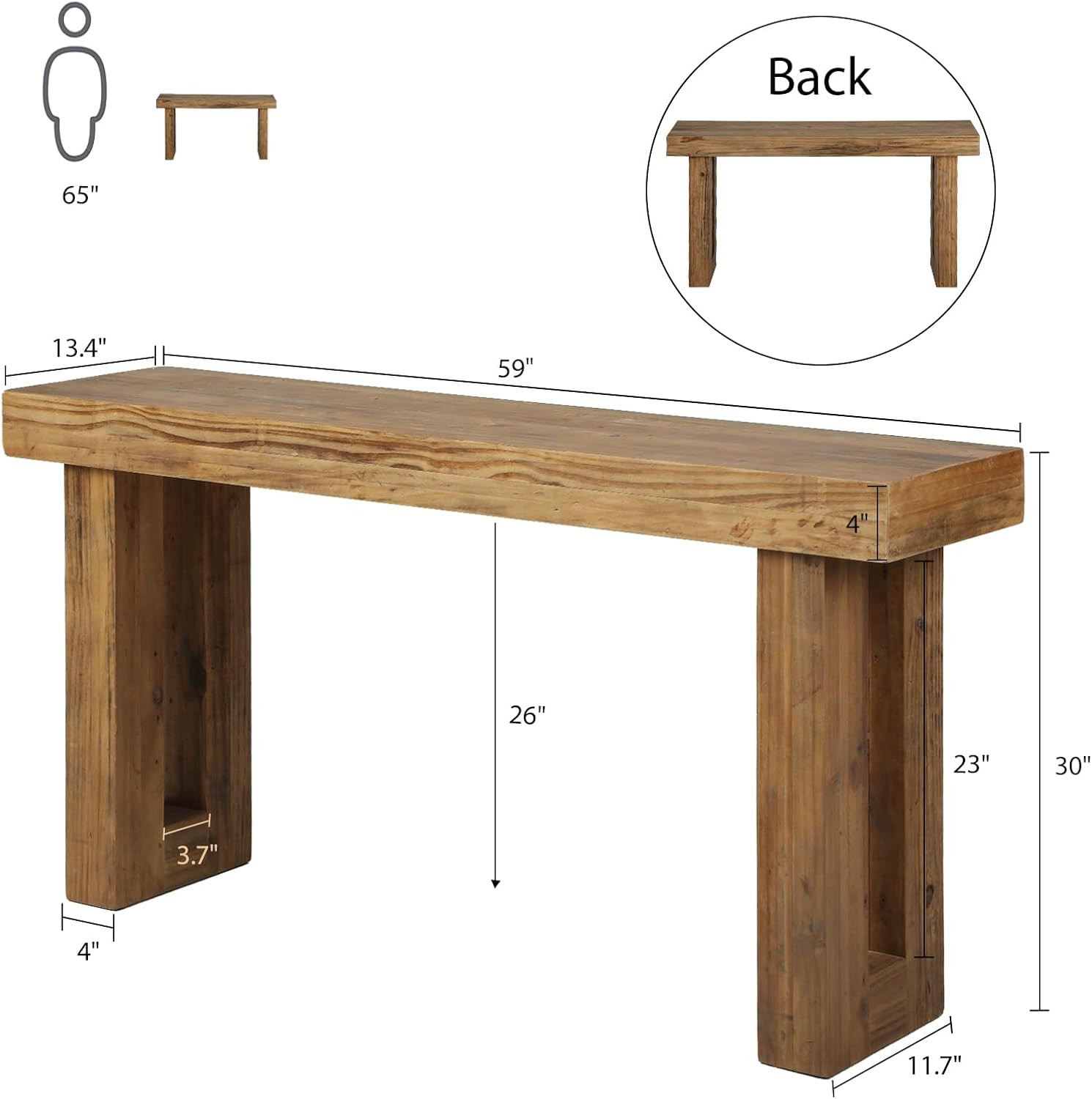 Reclaimed Solid Wood Console Table, 59" Long Entryway Table | Rectangular Couch Tables Behind Sof... | Amazon (US)