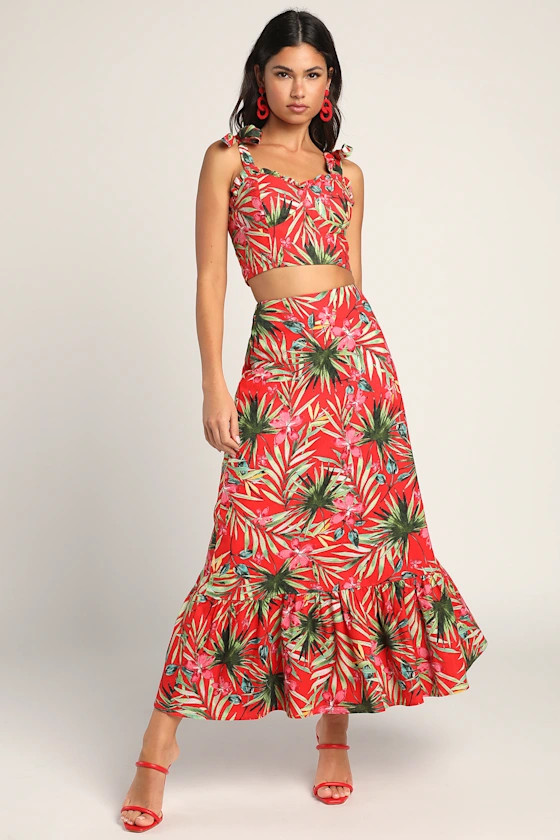 Island Experience Red Tropical Print Maxi Skirt | Lulus (US)