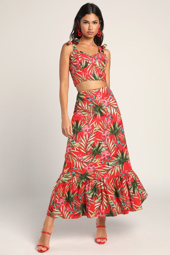 Island Experience Red Tropical Print Maxi Skirt | Lulus (US)