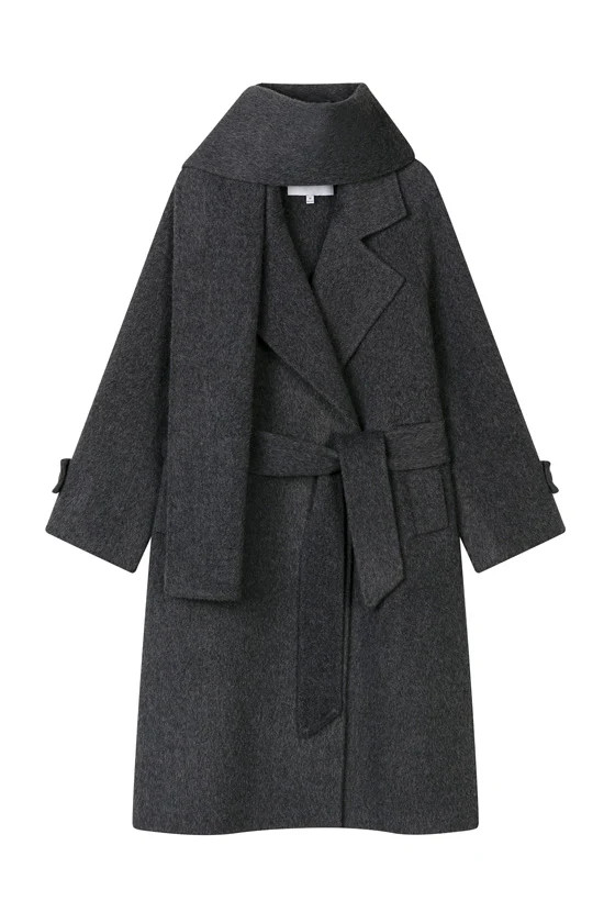 Carina Wool & Silk Scarf Coat - Charcoal | Petite Studio NYC