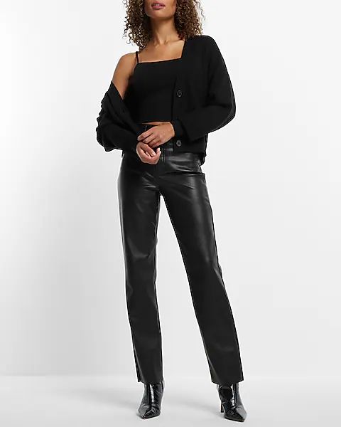 Super High Waisted Faux Leather Modern Straight Pant | Express