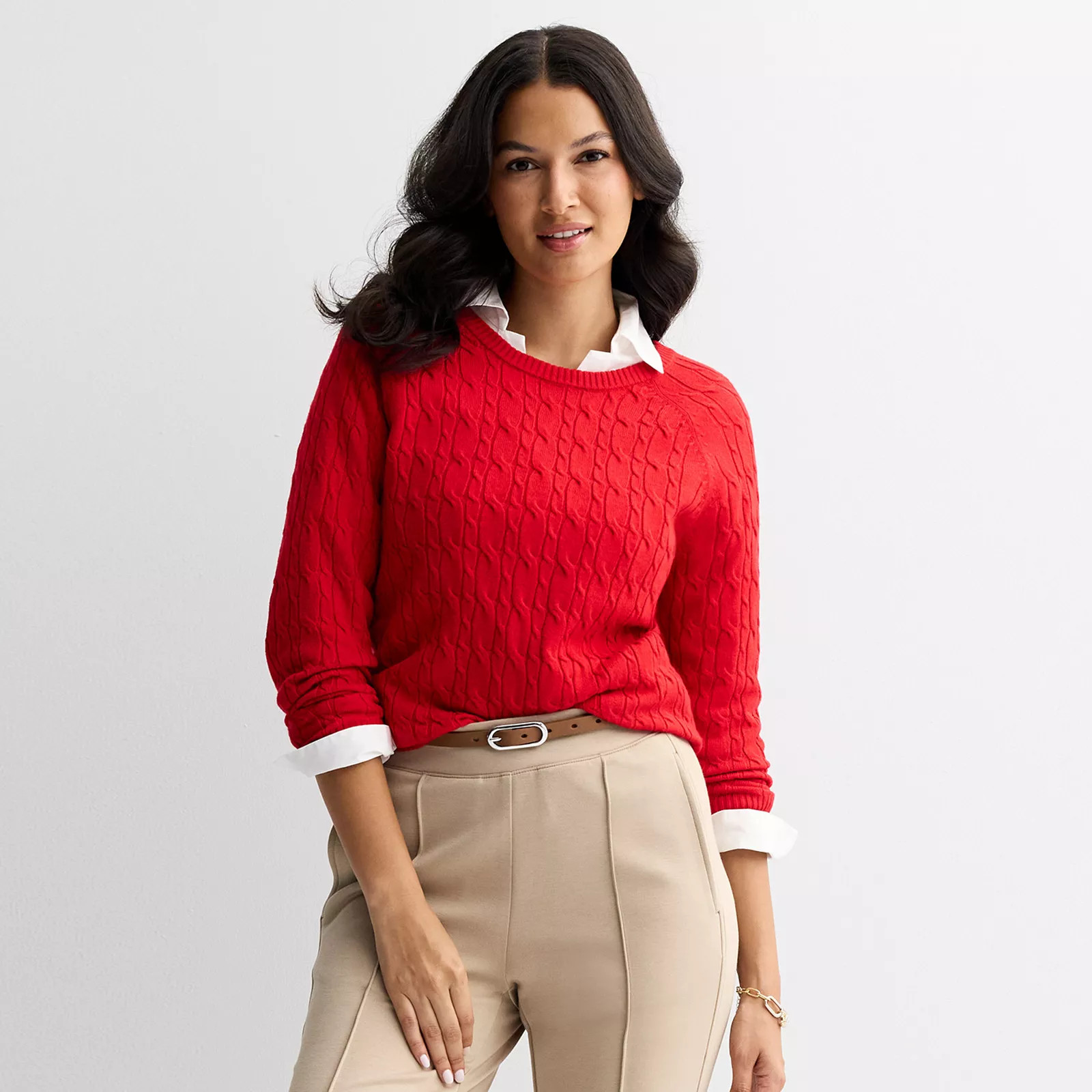 Women's Croft & Barrow® The Extra Soft Cable Crew Neck Sweater | Kohl's