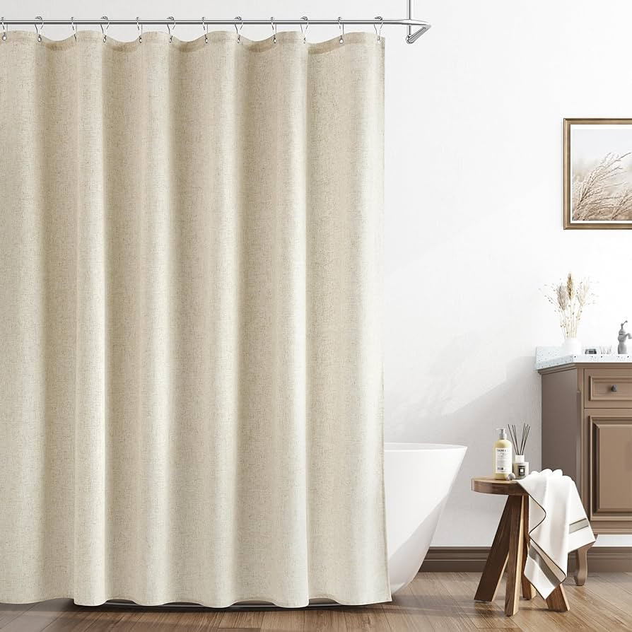 Naturoom 90 Inch Shower Curtain, Long Linen Neutral Tone Burlap Woven Look Vintage Country Style ... | Amazon (US)