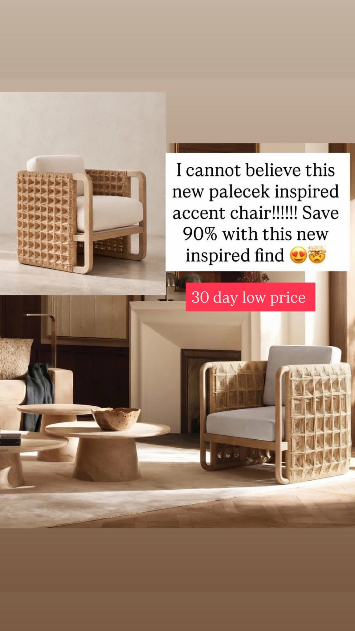 I cannot believe this new palecek inspired accent chair!!!!!! Save 90% with this new inspired find 😍🤯