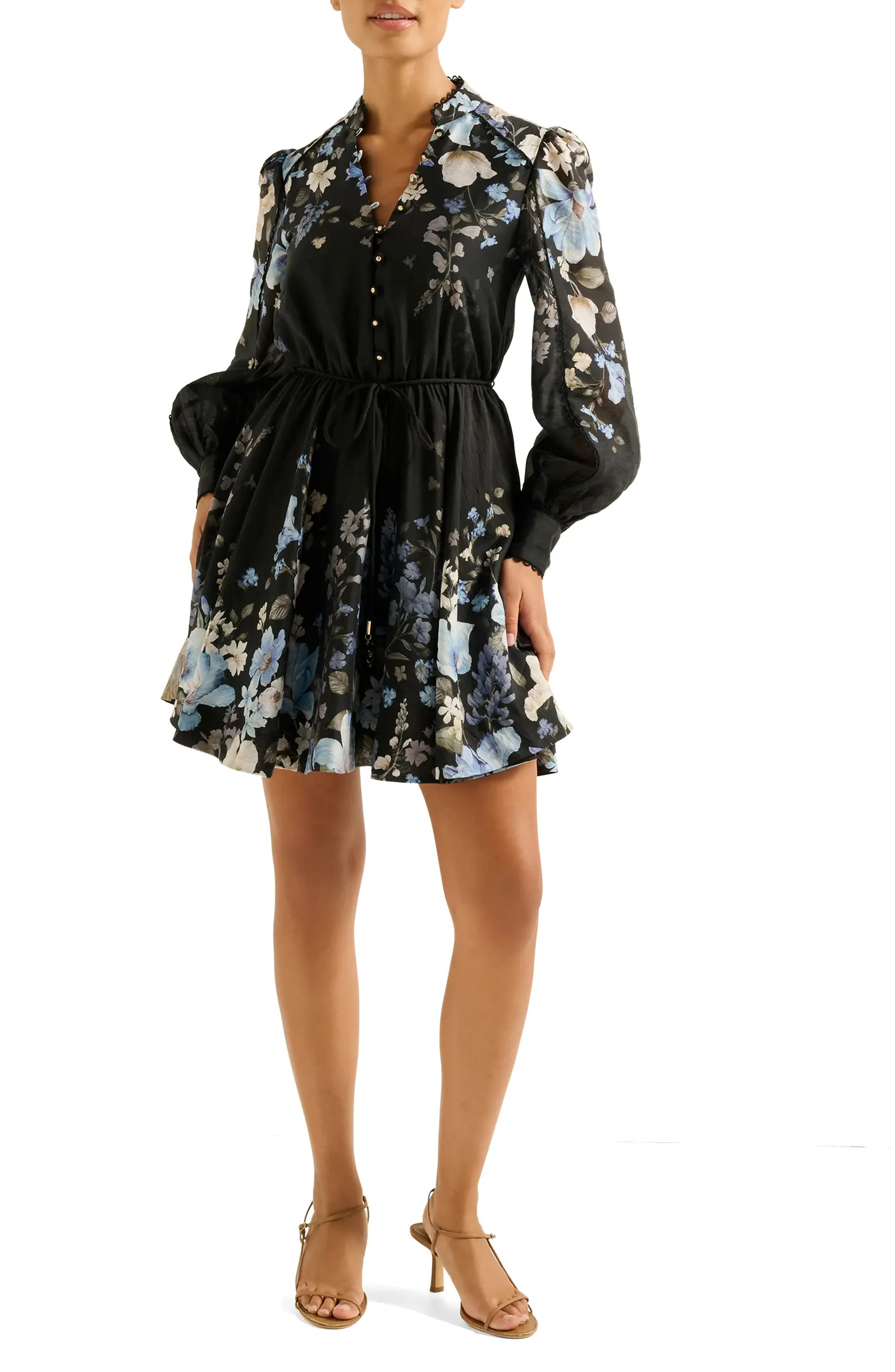 Vienna Lace Trim Belted Long Sleeve Shirtdress | Nordstrom