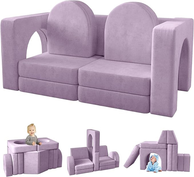 wanan Kids Couch 10PCS, Modular Kids Play Couch for Playroom Bedroom, 10 in 1 Multifunctional Kid... | Amazon (US)