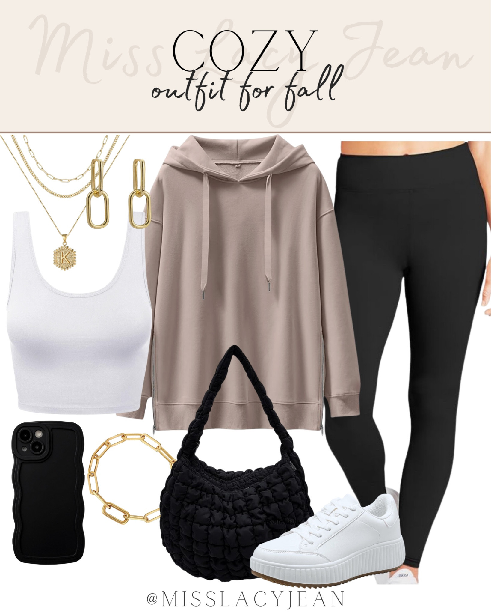 Cozy fall outfit includes hoodie, leggings, cropped tank, bag, sneakers, gold jewelry, phone case.

Cozy outfit, outfit for fall, fall outfit, looks for less, Amazon finds

#LTKShoeCrush #LTKFindsUnder100 #LTKStyleTip