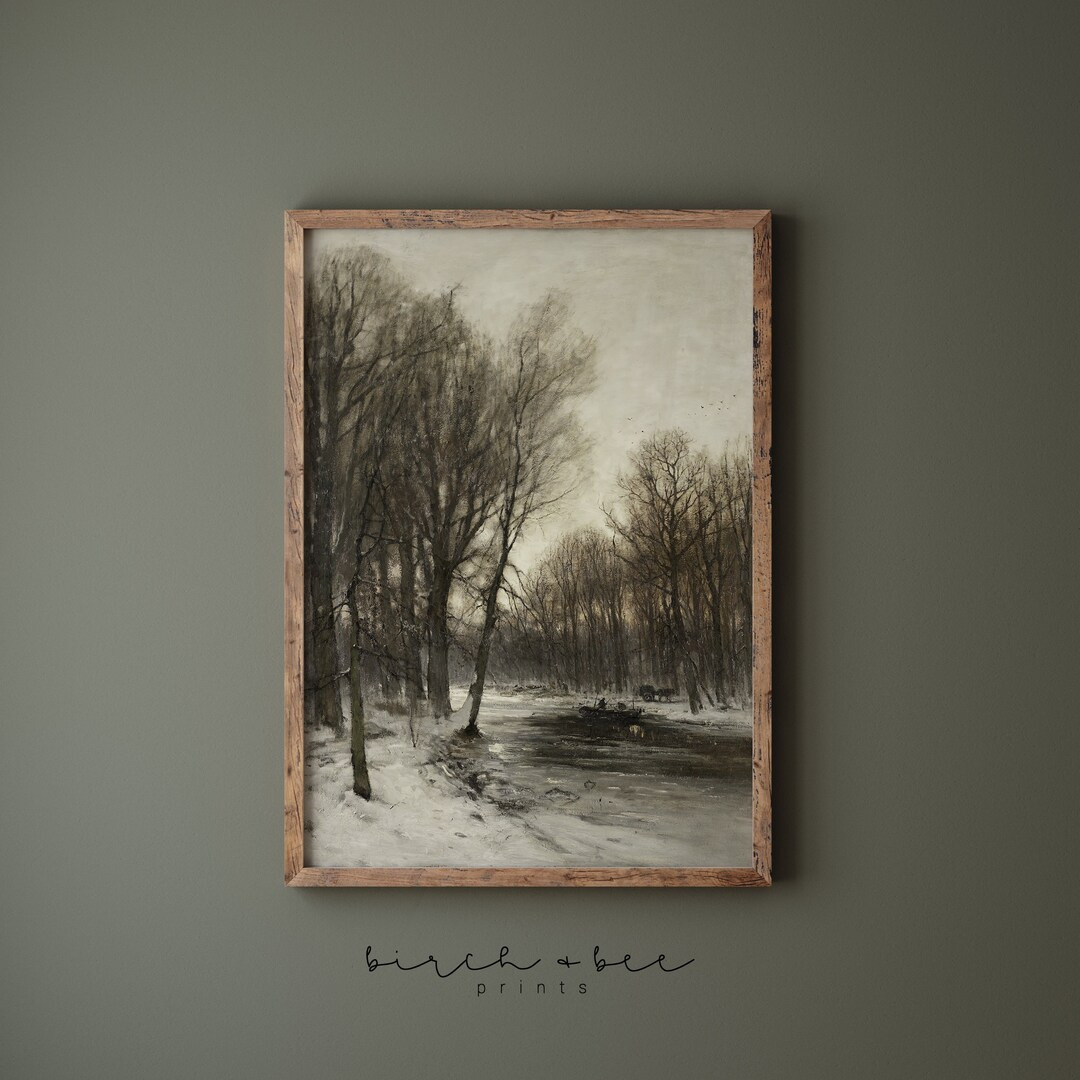 Moody Winter Landscape Print Snowy Scene Painting Vintage Digital Printable 138 - Etsy | Etsy (US)