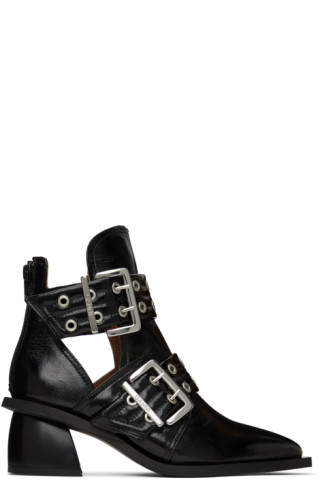 GANNI - Black Chunky Buckle Open Cut Boots | SSENSE
