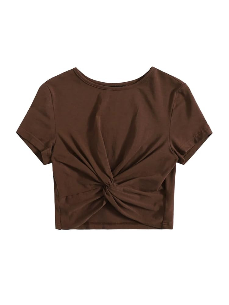 Women's Twist Knot Short Sleeve T Shirts Summer Casual Crew Neck Crop Tops | Amazon (US)
