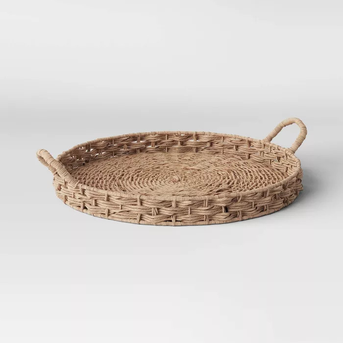 Manmade Rattan with Wrapped Ear Handles Tray Natural - Threshold™ designed with Studio McGee | Target