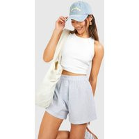 Womens Linen Look Pinstripe Short - Blue - 2 | boohoo (US & Canada)