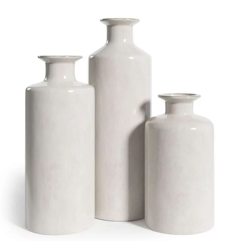 Barnyard Designs Ceramic Stoneware Vase Set, Farmhouse Ceramic Vases Home Decor, Neutral Home Dec... | Walmart (US)