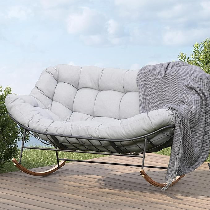 Grand patio Rocking Chair Outdoor, Oversized Papasan Rocking Chair for 2 with E-Coated Steel Fram... | Amazon (US)
