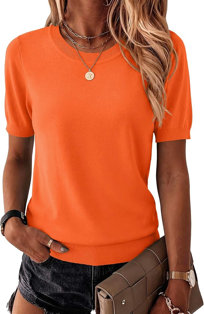 Zeagoo Womens Tops Short Sleeve Sweater Crewneck Basic Fashion Clothing | Amazon (US)