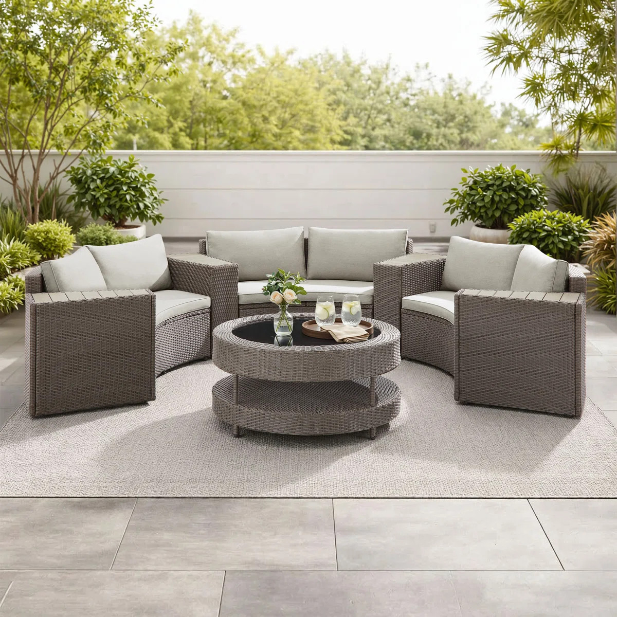 Bogovic 6-Person Boho-Style Wicker Outdoor Sectional Seating Group With Cushions | Wayfair North America