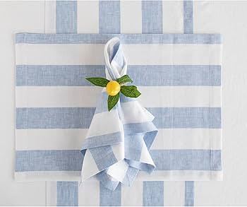 Solino Home Linen Napkins Set of 4 – 100% Pure Linen Christmas Sky Blue and White Cloth Napkins... | Amazon (US)