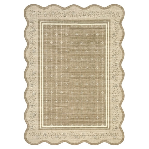 Scalloped Washable Rug 9x12 Rugs for Living Room Bedroom Non Slip Neutral Nursery Rug Modern Bord... | Walmart (US)