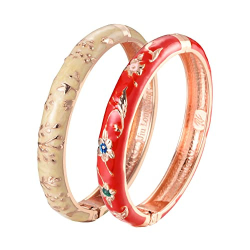UJOY Vintage Cloisonne Bangles Bracelet Enamel Floral Spring Cuff Clasp Indian Golden Jewelry for Women 55A81-55A116 Cream Yellow | Amazon (US)