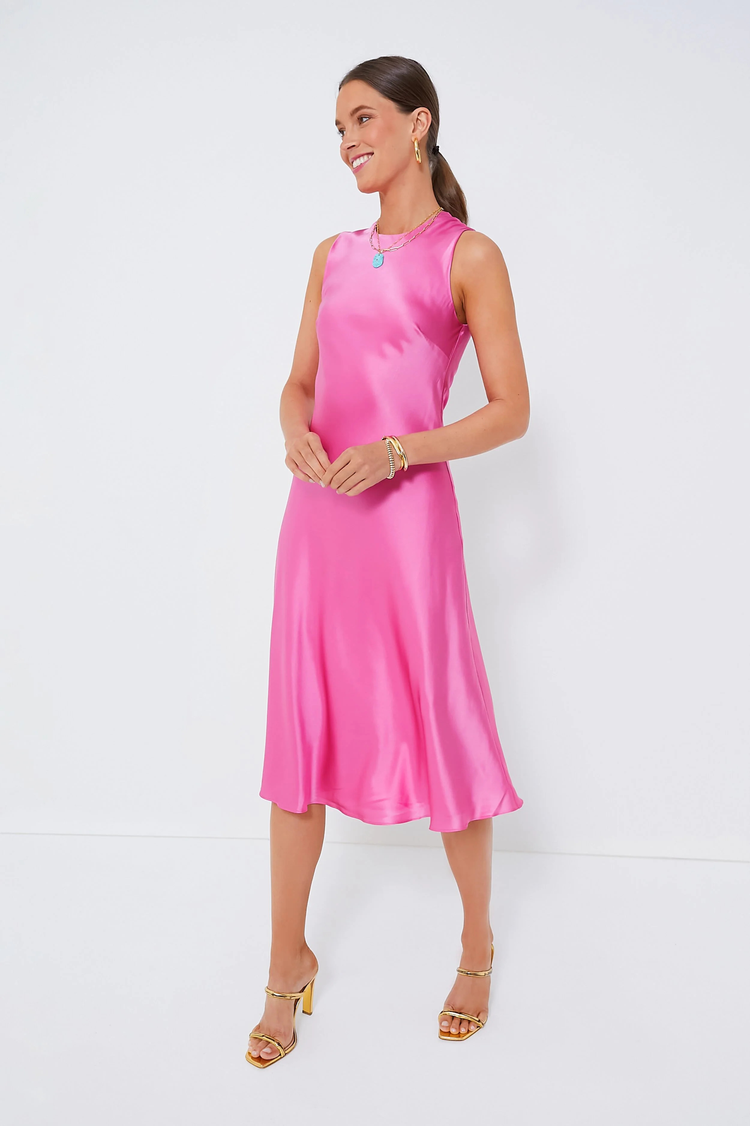 Pink Silk Bias Sleeveless Dress | Tuckernuck (US)
