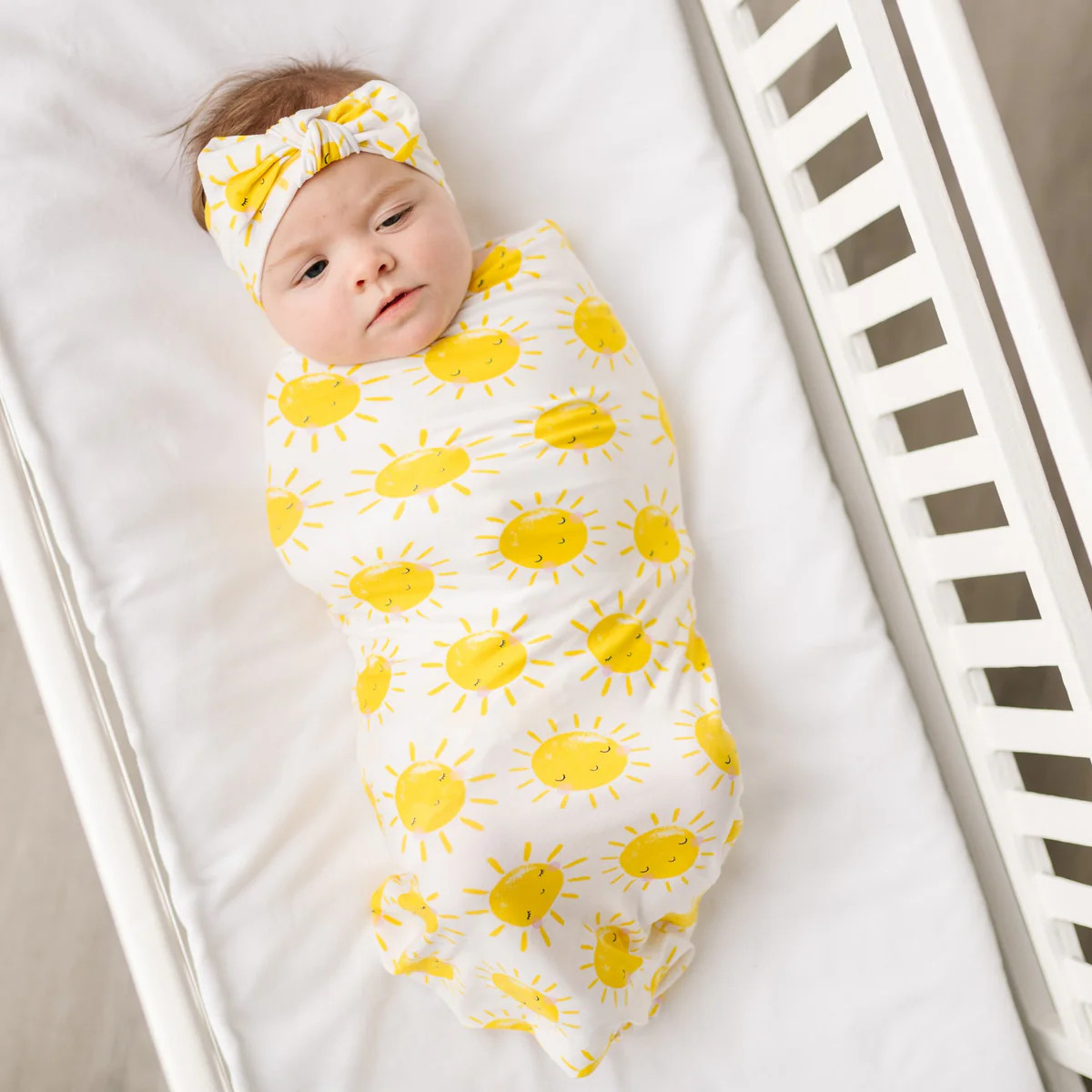 Sunshine Bamboo Viscose Swaddle + Headband Set | Little Sleepies