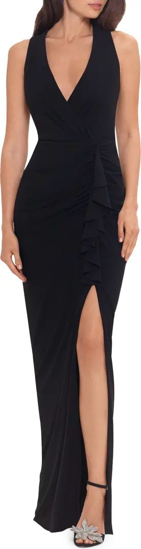 Betsy & Adam Ruched Ruffle Column Gown | Nordstrom | Nordstrom