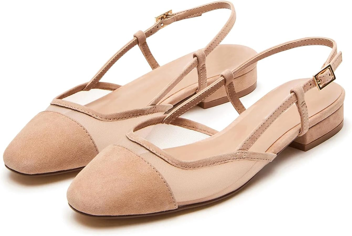 Dsevht Slingback Flats for Women Closed Square Toe Mary Jane Ballet Flats Casual Fashion Dress Sh... | Amazon (US)