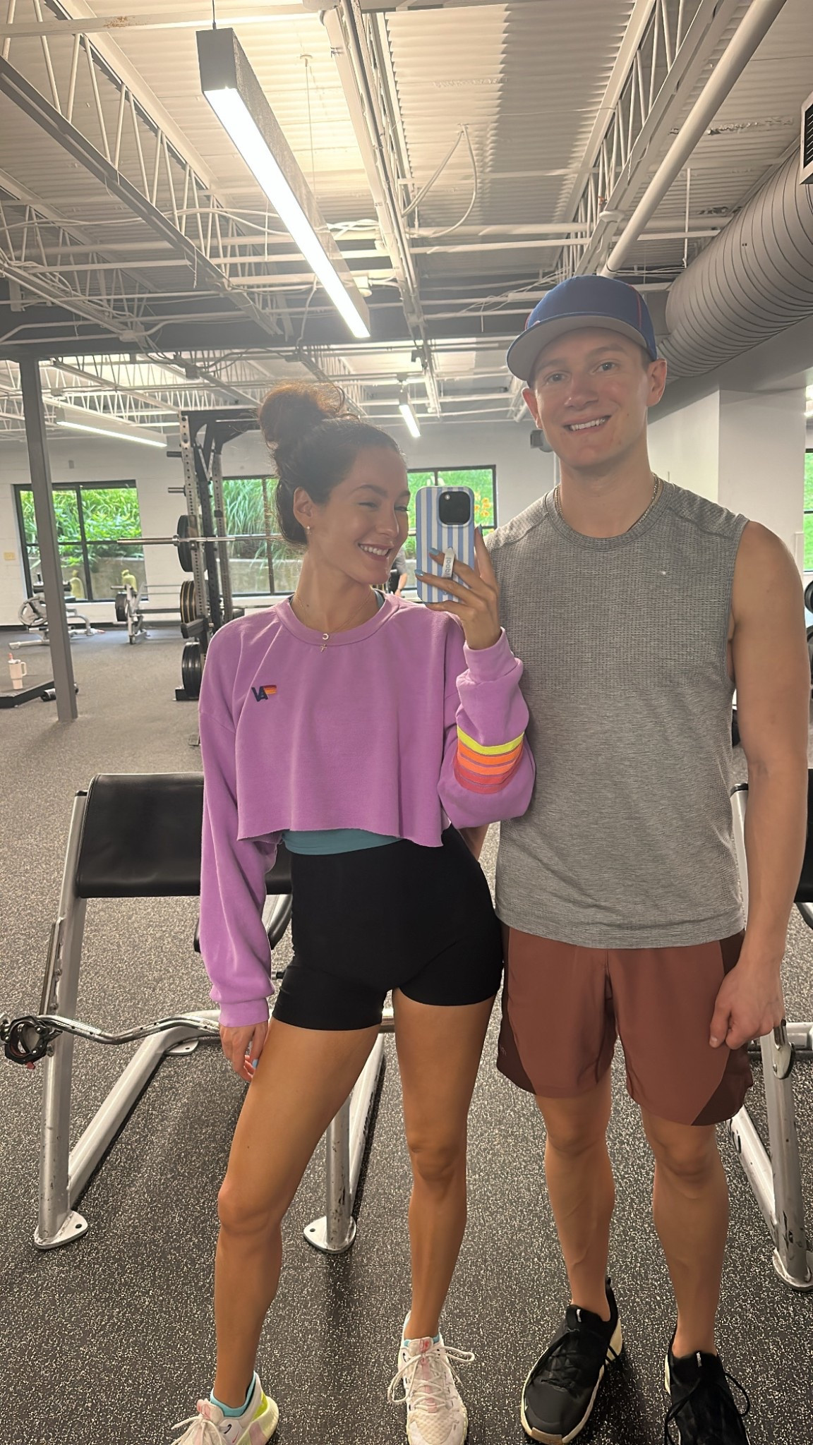 6/28 workout look
Gym
Aviator Nation crop sweatshirt 
Beyond Yoga shorts (size M for me)

Sam is wearing the Lululemon metal vent tech tank in a M and Abercrombie YPB shorts in a S

#LTKMens #LTKActive #LTKShoeCrush