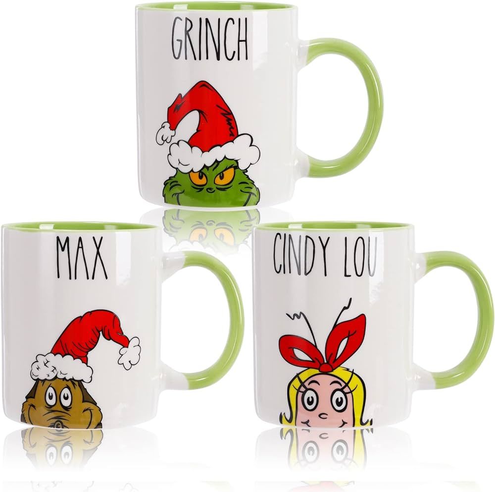 Whaline 3Pcs Christmas Cute Mug Set 12oz White Green Xmas Coffee Mug Christmas Funny Gifts for Da... | Amazon (US)