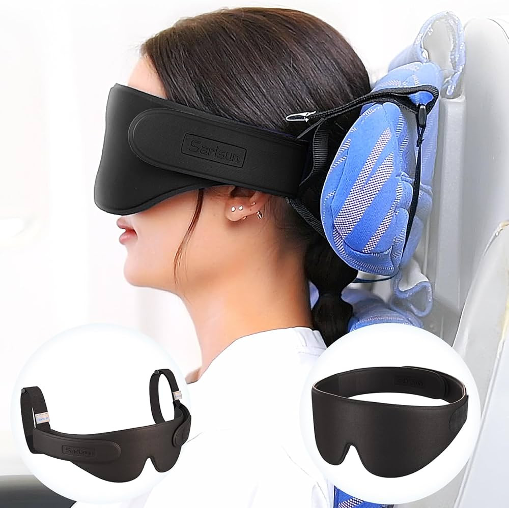 Airplane Head Strap 3D Eye Mask, Travel Pillow Alternative for Long Flight, 360° Support Sleep H... | Amazon (US)