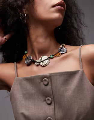 Topshop Nicole statement disc necklace in multi metal | ASOS (Global)