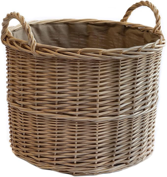 Arthur Cameron Deluxe Circular Wicker Log Basket with Handles & Lining - Large Wicker Storage Bas... | Amazon (UK)