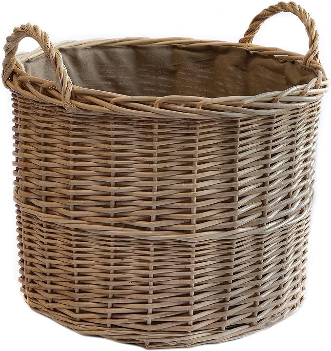 Arthur Cameron Circular Round Wicker Log Basket with Lining and Handles (Large, Light Grey) | Amazon (UK)